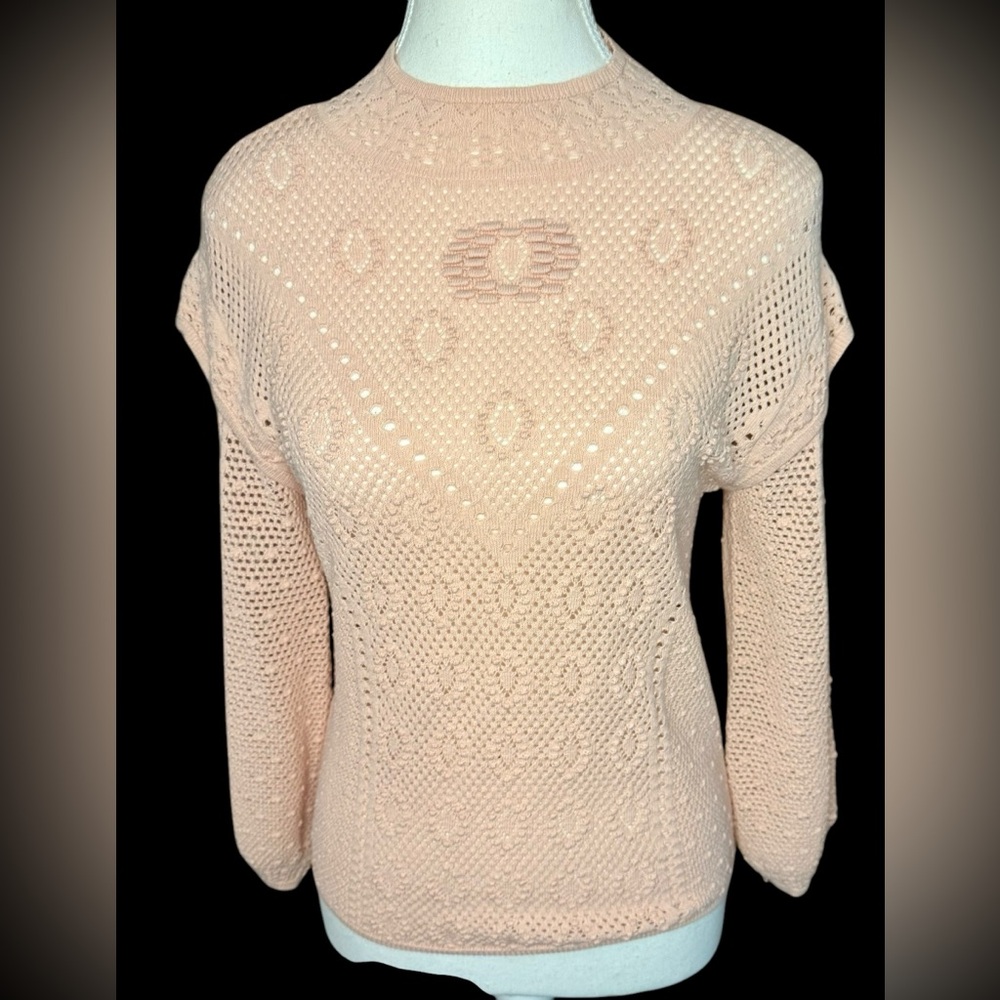 WHITE HOUSE BLACK MARKET Pale pink lace Pointelle knit pullover sweater Size XS